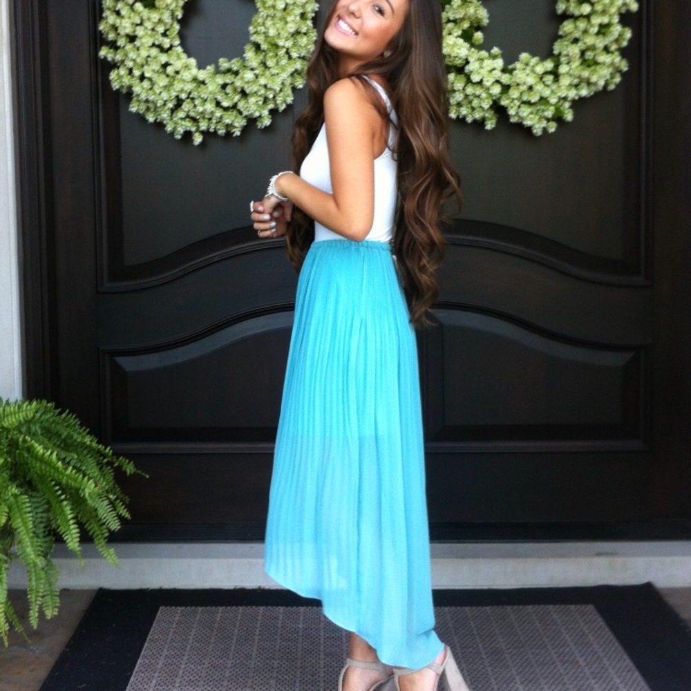 Blue High/Low Pleated Skirt